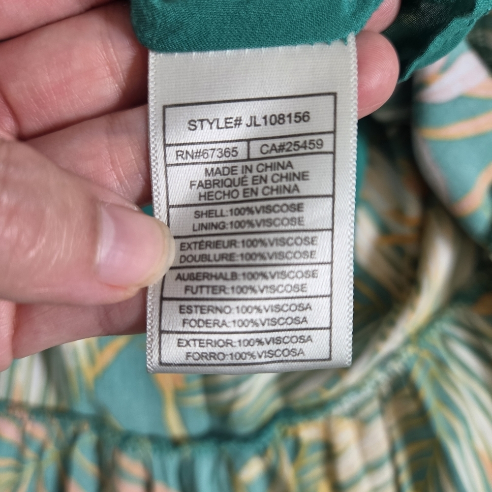Betsey Johnson Tropical Leaf Print Smocked Ruffled Maxi Dress in a green palm XL - Picture 7 of 7